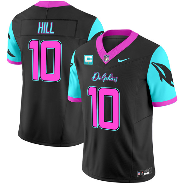 Men's Miami Dolphins #10 Tyreek Hill Black F.U.S.E. With 1-Star C Patch "Miami Vice" Vapor Limited Stitched Football Jersey Men's Miami Dolphins #10 Tyreek Hill Black F.U.S.E. With 1-Star C Patch "Miami Vice" Vapor Limited Stitched Football Jersey