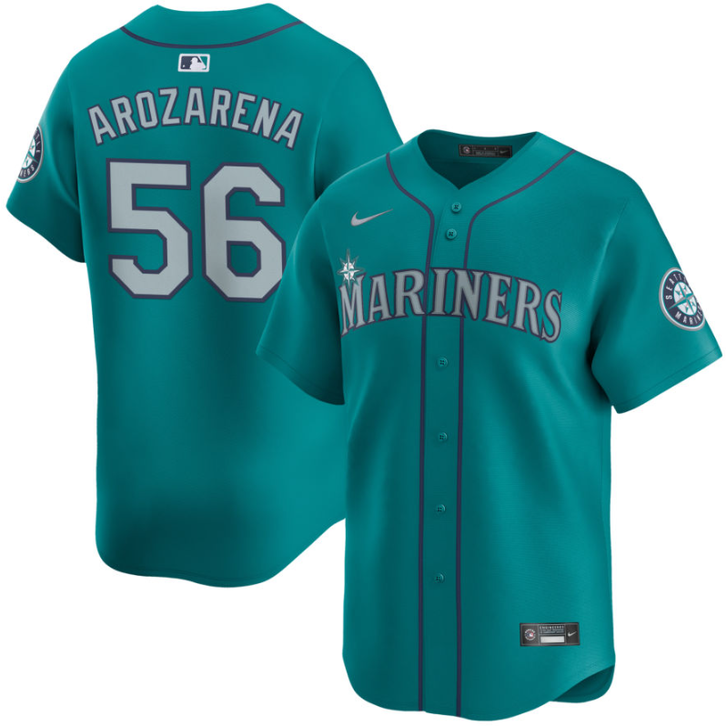 Men's Seattle Mariners #56 Randy Arozarena Aqua Alternate Limited Stitched jersey Men's Seattle Mariners #56 Randy Arozarena Aqua Alternate Limited Stitched jersey