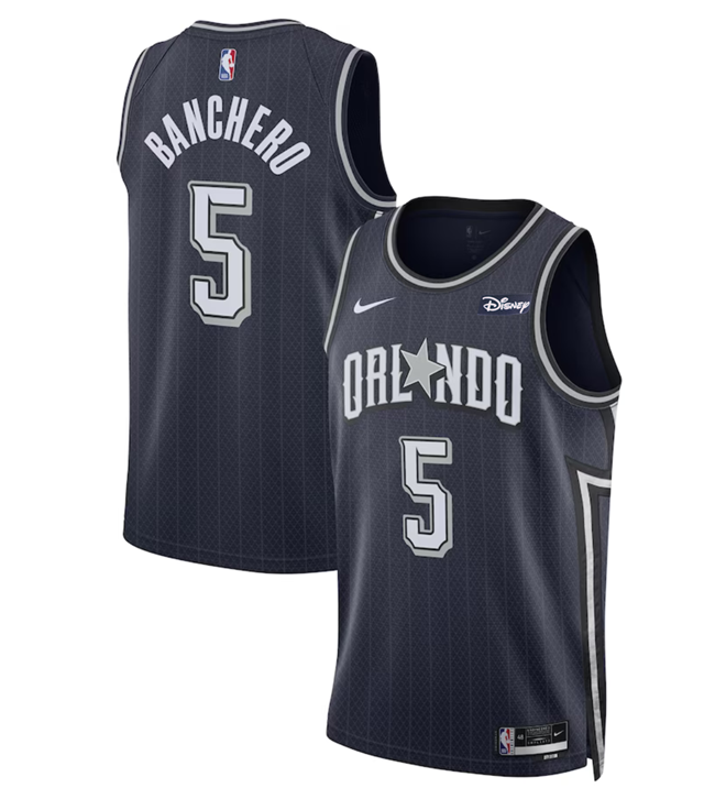 Men's Orlando Magic #5 Paolo Banchero Navy 2023/24 City Edition Stitched Basketball Jersey Men's Orlando Magic #5 Paolo Banchero Navy 2023/24 City Edition Stitched Basketball Jersey