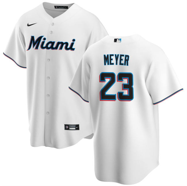Men's Miami Marlins #23 Max Meyer White Cool Base Stitched Baseball Jersey Men's Miami Marlins #23 Max Meyer White Cool Base Stitched Baseball Jersey