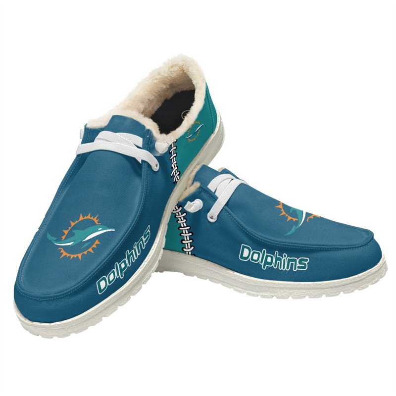 Women's Miami Dolphins Loafers Lace Up Fuzzy Lined Shoes 001 (Pls check description for details)