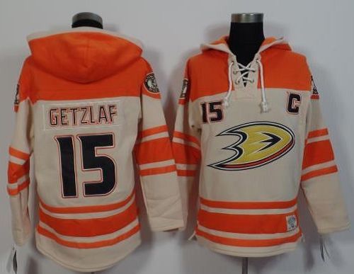 Ducks #15 Ryan Getzlaf Cream/Orange Sawyer Hooded Sweatshirt Stitched NHL Jersey Ducks #15 Ryan Getzlaf Cream/Orange Sawyer Hooded Sweatshirt Stitched NHL Jersey