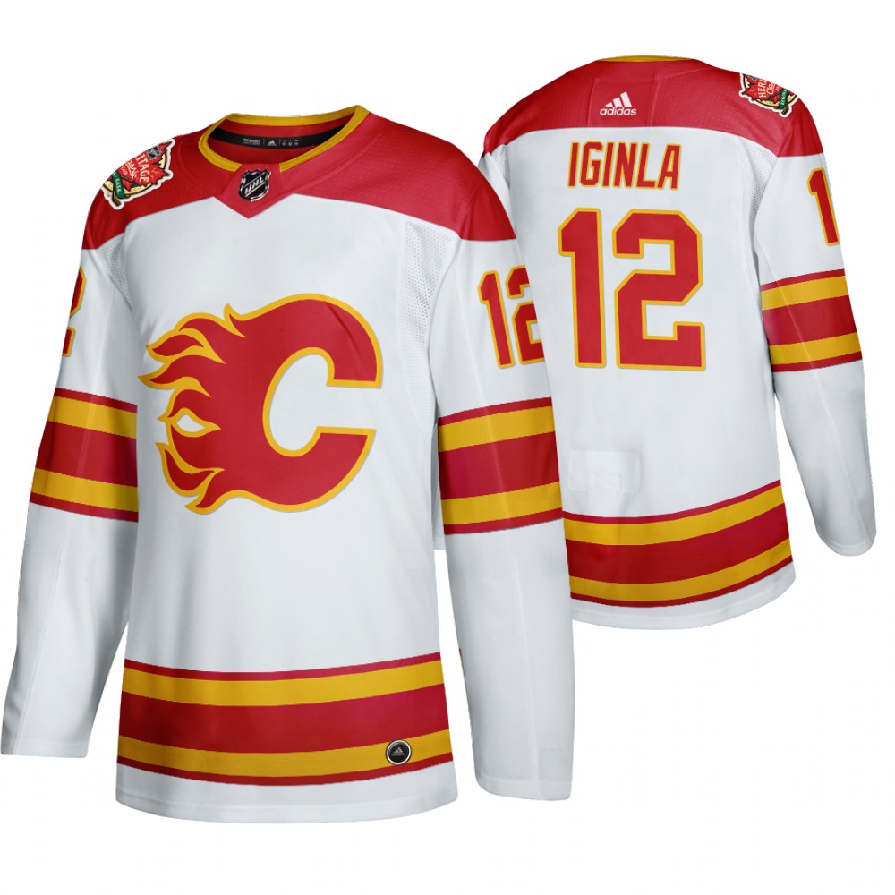 Calgary Flames #12 Jarome Iginla Men's 2019-20 Heritage Classic Authentic White Stitched NHL Jersey Calgary Flames #12 Jarome Iginla Men's 2019-20 Heritage Classic Authentic White Stitched NHL Jersey