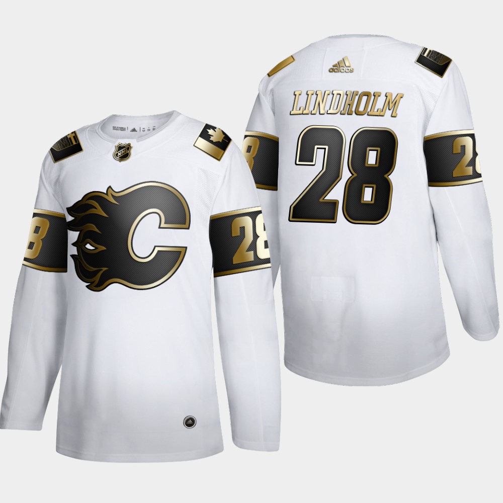 Calgary Flames #28 Elias Lindholm Men's Adidas White Golden Edition Limited Stitched NHL Jersey Calgary Flames #28 Elias Lindholm Men's Adidas White Golden Edition Limited Stitched NHL Jersey