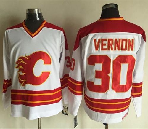 Flames #30 Mike Vernon White CCM Throwback Stitched NHL Jersey Flames #30 Mike Vernon White CCM Throwback Stitched NHL Jersey