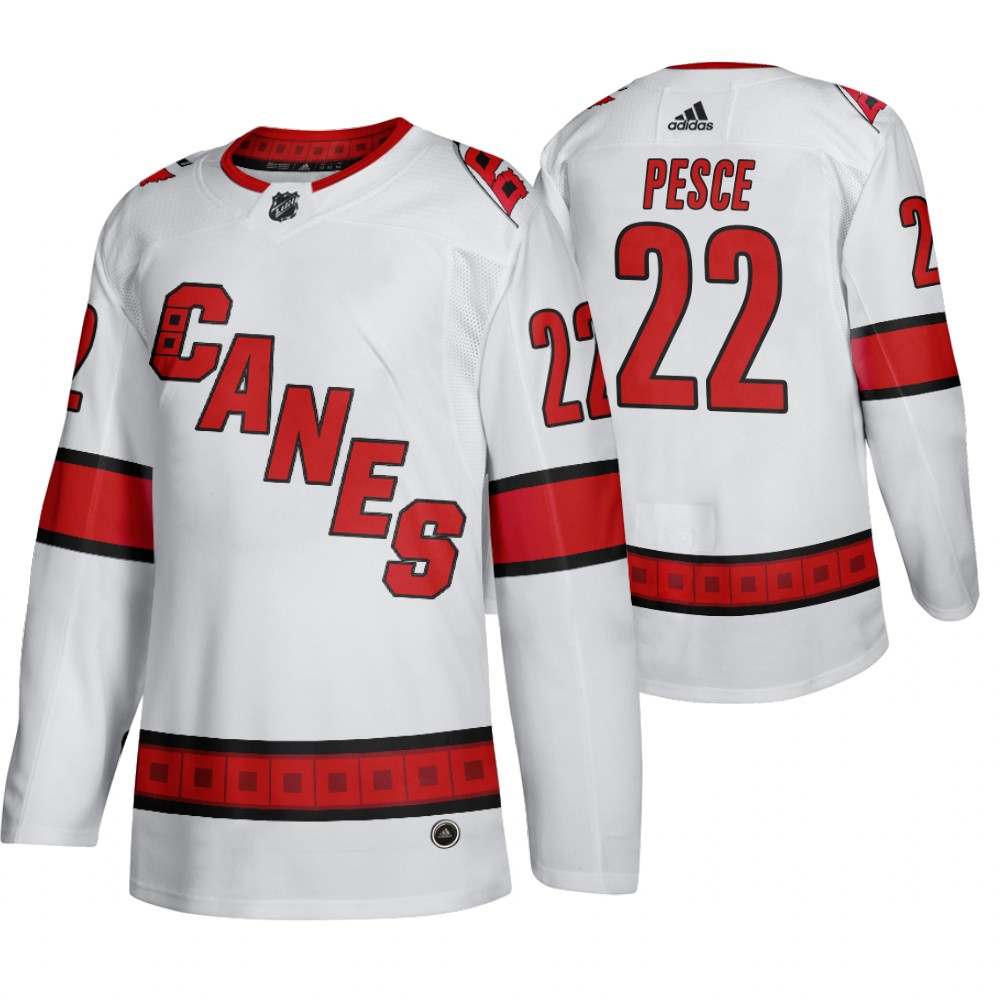 Carolina Hurricanes #22 Brett Pesce Men's 2019-20 Away Authentic Player White Stitched NHL Jersey Carolina Hurricanes #22 Brett Pesce Men's 2019-20 Away Authentic Player White Stitched NHL Jersey