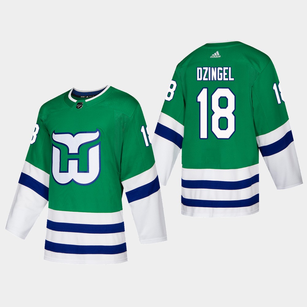 Hartford Whalers #18 Ryan Dzingel Adidas 2019-20 Heritage Authentic Player NHL Jersey Green Hartford Whalers #18 Ryan Dzingel Adidas 2019-20 Heritage Authentic Player NHL Jersey Green
