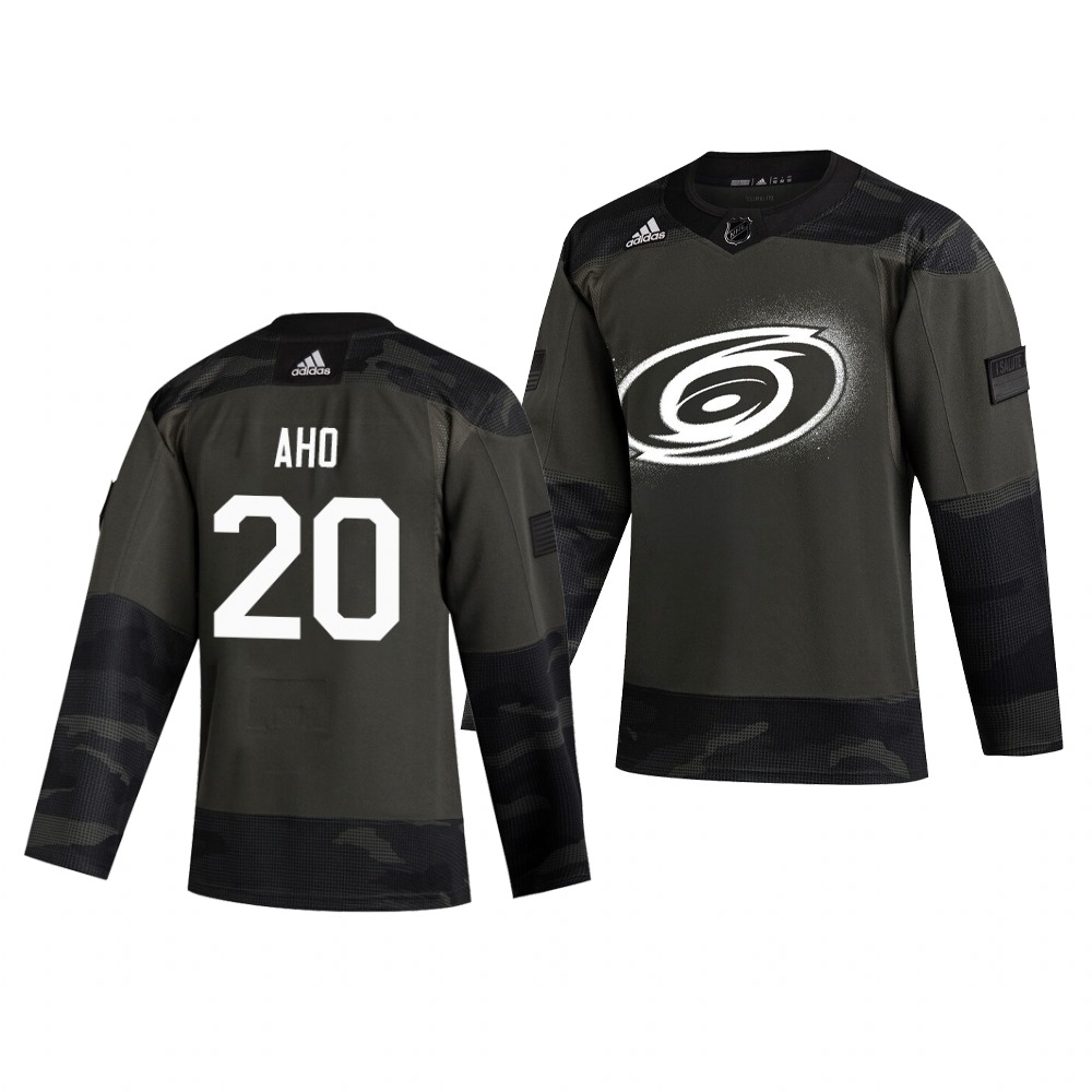 Carolina Hurricanes #20 Sebastian Aho Adidas 2019 Veterans Day Men's Authentic Practice NHL Jersey Camo Carolina Hurricanes #20 Sebastian Aho Adidas 2019 Veterans Day Men's Authentic Practice NHL Jersey Camo