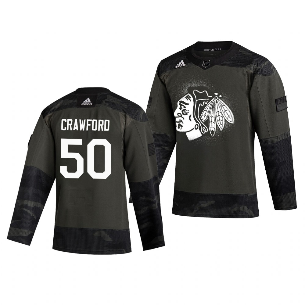 Chicago Blackhawks #50 Corey Crawford Adidas 2019 Veterans Day Men's Authentic Practice NHL Jersey Camo Chicago Blackhawks #50 Corey Crawford Adidas 2019 Veterans Day Men's Authentic Practice NHL Jersey Camo