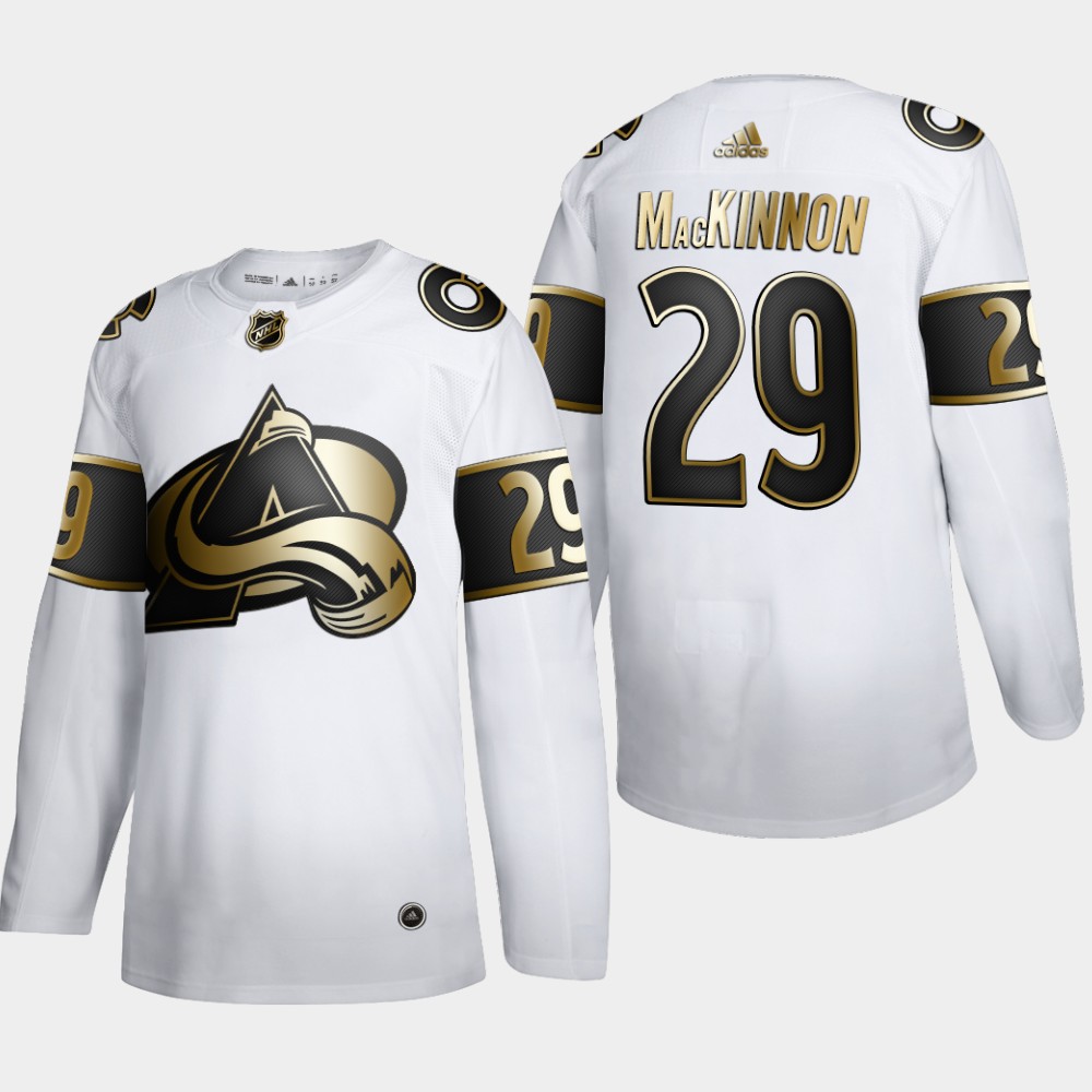 Colorado Avalanche #29 Nathan MacKinnon Men's Adidas White Golden Edition Limited Stitched NHL Jersey Colorado Avalanche #29 Nathan MacKinnon Men's Adidas White Golden Edition Limited Stitched NHL Jersey