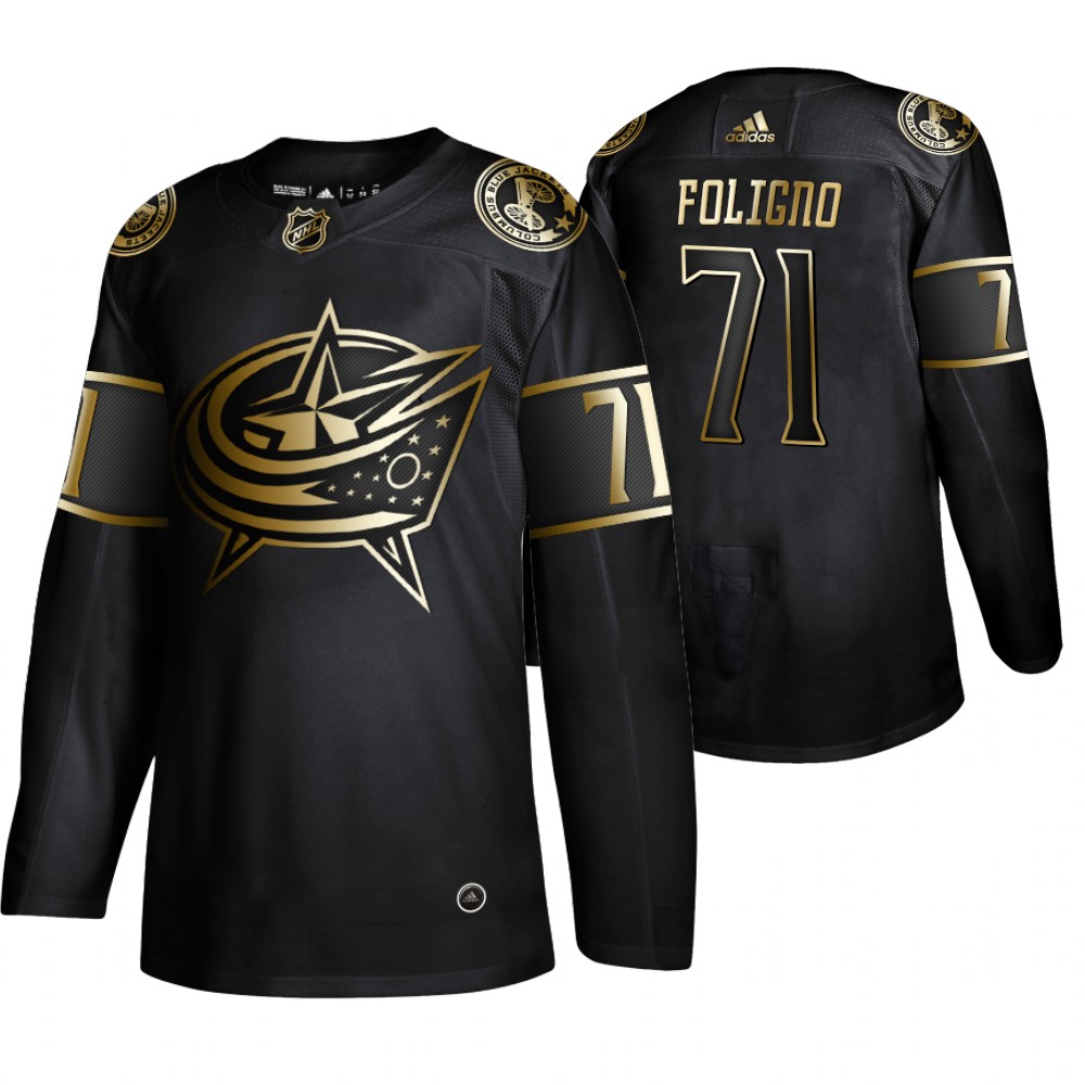 Adidas Blue Jackets #71 Nick Foligno Men's 2019 Black Golden Edition Authentic Stitched NHL Jersey Adidas Blue Jackets #71 Nick Foligno Men's 2019 Black Golden Edition Authentic Stitched NHL Jersey