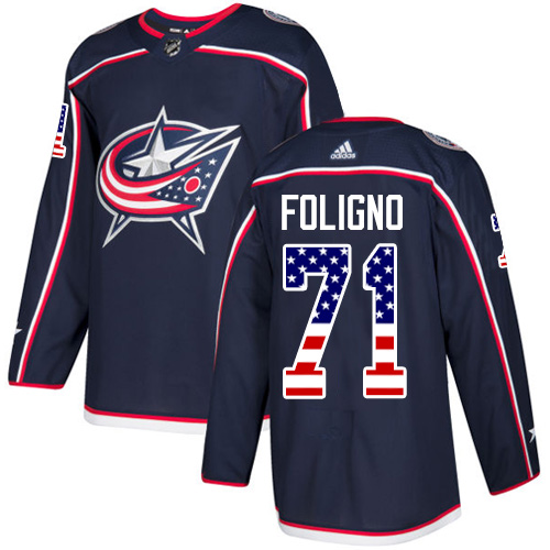 Adidas Blue Jackets #71 Nick Foligno Navy Blue Home Authentic USA Flag Stitched NHL Jersey Adidas Blue Jackets #71 Nick Foligno Navy Blue Home Authentic USA Flag Stitched NHL Jersey
