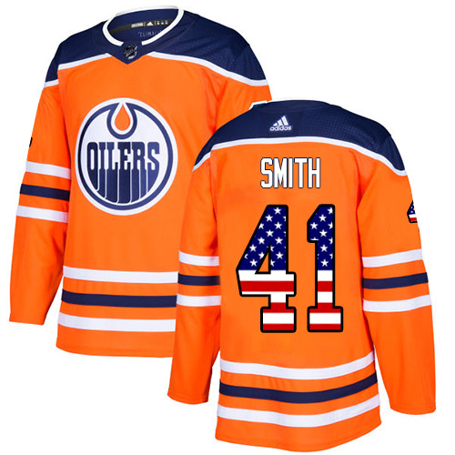 Adidas Oilers #41 Mike Smith Orange Home Authentic USA Flag Stitched NHL Jersey Adidas Oilers #41 Mike Smith Orange Home Authentic USA Flag Stitched NHL Jersey