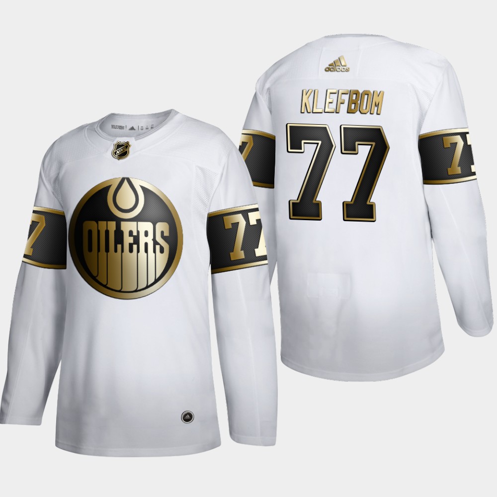 Edmonton Oilers #77 Oscar Klefblom Men's Adidas White Golden Edition Limited Stitched NHL Jersey Edmonton Oilers #77 Oscar Klefblom Men's Adidas White Golden Edition Limited Stitched NHL Jersey