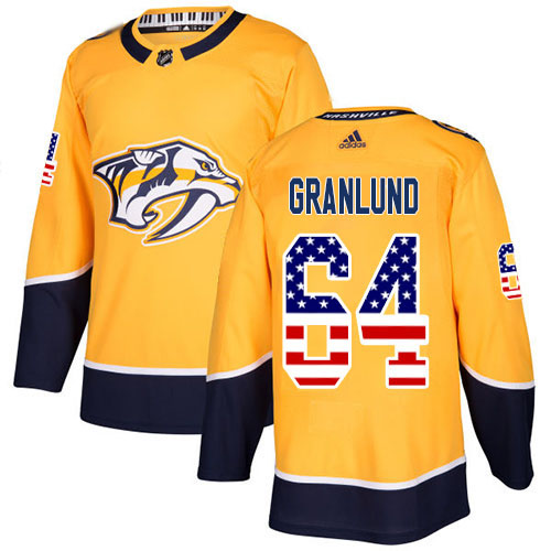 Adidas Predators #64 Mikael Granlund Yellow Home Authentic USA Flag Stitched NHL Jersey Adidas Predators #64 Mikael Granlund Yellow Home Authentic USA Flag Stitched NHL Jersey