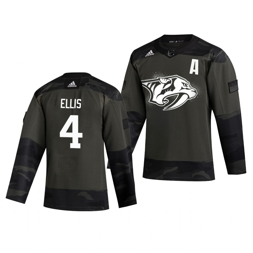 Nashville Predators #4 Ryan Ellis Adidas 2019 Veterans Day Men's Authentic Practice NHL Jersey Camo