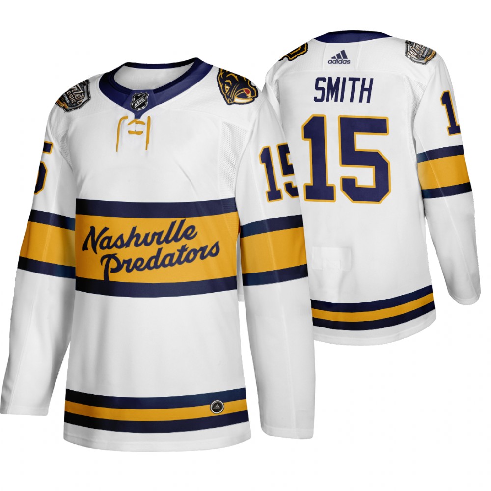 Adidas Predators #15 Craig Smith Men's White 2020 Winter Classic Retro Authentic NHL Jersey Adidas Predators #15 Craig Smith Men's White 2020 Winter Classic Retro Authentic NHL Jersey