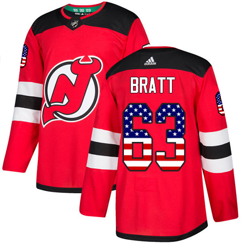 Adidas Devils #63 Jesper Bratt Red Home Authentic USA Flag Stitched NHL Jersey Adidas Devils #63 Jesper Bratt Red Home Authentic USA Flag Stitched NHL Jersey