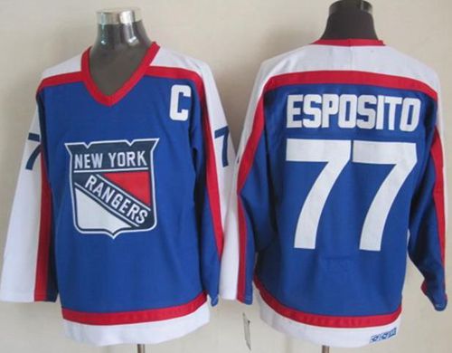Rangers #77 Phil Esposito Blue/White CCM Throwback Stitched NHL Jersey Rangers #77 Phil Esposito Blue/White CCM Throwback Stitched NHL Jersey