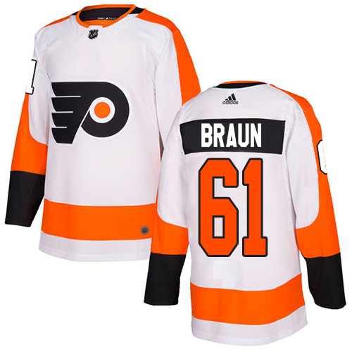 Adidas Flyers #61 Justin Braun White Road Authentic Stitched NHL Jersey Adidas Flyers #61 Justin Braun White Road Authentic Stitched NHL Jersey