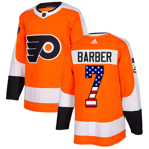 Adidas Flyers #7 Bill Barber Orange Home Authentic USA Flag Stitched NHL Jersey Adidas Flyers #7 Bill Barber Orange Home Authentic USA Flag Stitched NHL Jersey
