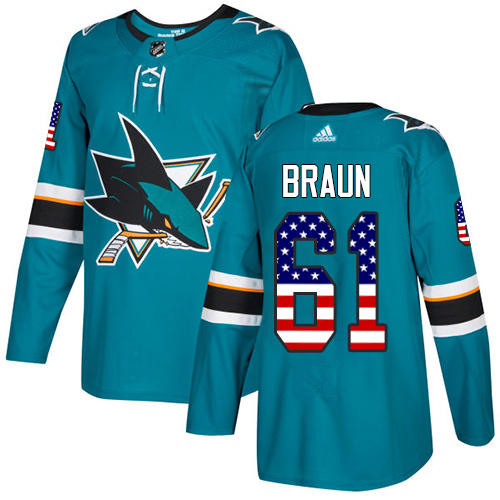 Adidas Sharks #61 Justin Braun Teal Home Authentic USA Flag Stitched NHL Jersey Adidas Sharks #61 Justin Braun Teal Home Authentic USA Flag Stitched NHL Jersey