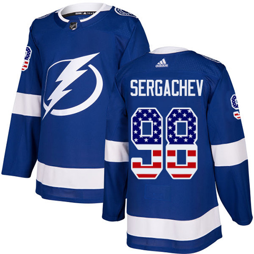 Adidas Lightning #98 Mikhail Sergachev Blue Home Authentic USA Flag Stitched NHL Jersey Adidas Lightning #98 Mikhail Sergachev Blue Home Authentic USA Flag Stitched NHL Jersey
