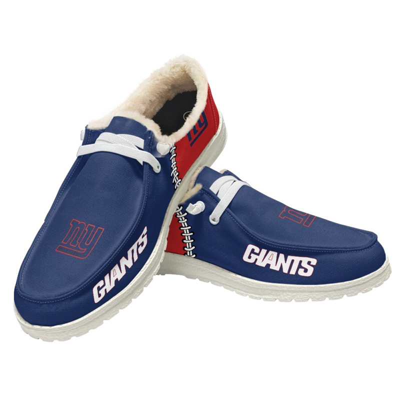 Men's New York Giants Loafers Lace Up Fuzzy Lined Shoes 001 (Pls check description for details)