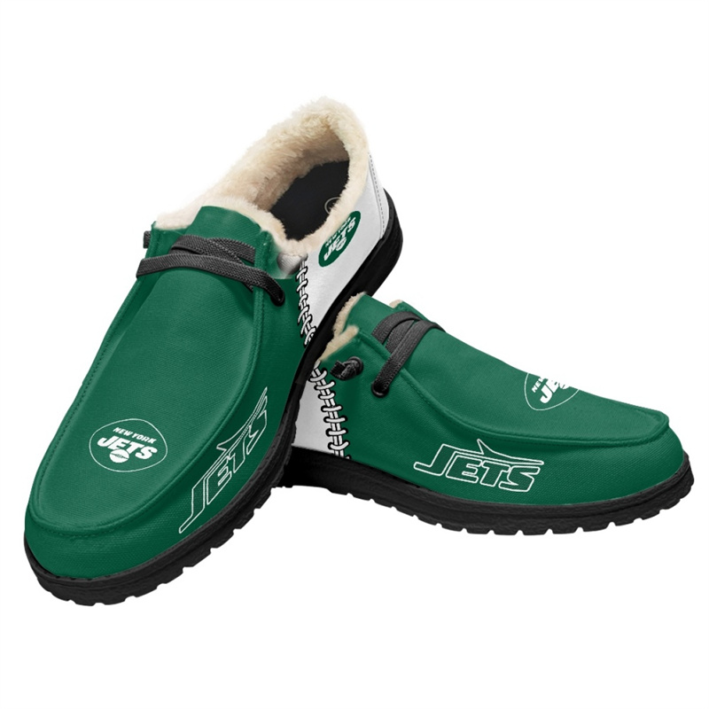 Women's New York Jets Loafers Lace Up Fuzzy Lined Shoes 002(Pls check description for details)