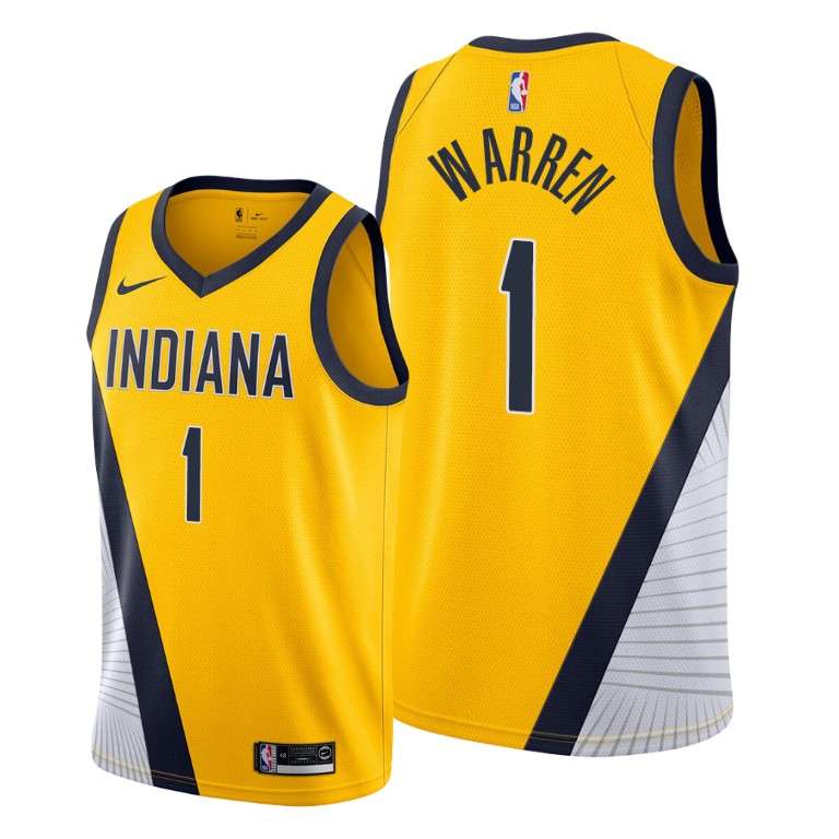 Men's Indiana Pacers #1 T.J. Warren Yellow NBA Statement Edition Stitched Jersey Men's Indiana Pacers #1 T.J. Warren Yellow NBA Statement Edition Stitched Jersey