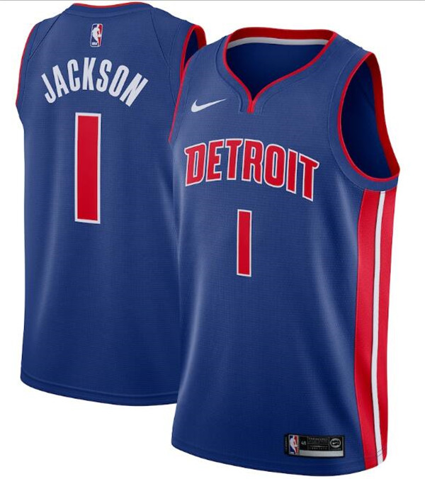 Men's Detroit Pistons Blue #1 Reggie Jackson Icon Edition Stitched Swingman Jersey Men's Detroit Pistons Blue #1 Reggie Jackson Icon Edition Stitched Swingman Jersey