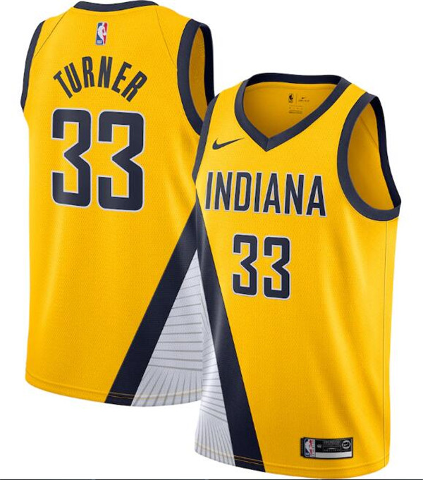 Men's Indiana Pacers Yellow #33 Myles Turner Statement Edition Swingman Stitched Jersey Men's Indiana Pacers Yellow #33 Myles Turner Statement Edition Swingman Stitched Jersey