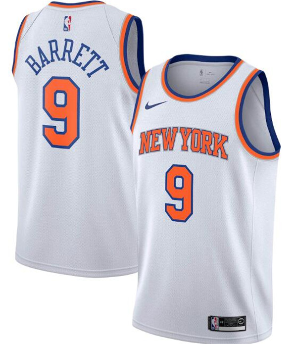 New Yok Knicks #9 R.J. Barrett White NBA Stitched Swingman Jersey New Yok Knicks #9 R.J. Barrett White NBA Stitched Swingman Jersey