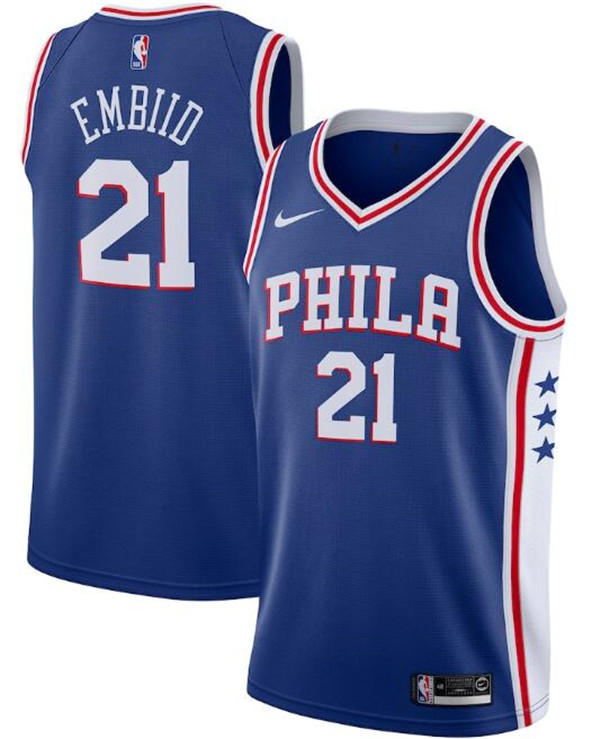 Men's Philadelphia 76ers #21 Joel Embiid Royal NBA Icon Edition Stitched Swingman Jersey Men's Philadelphia 76ers #21 Joel Embiid Royal NBA Icon Edition Stitched Swingman Jersey
