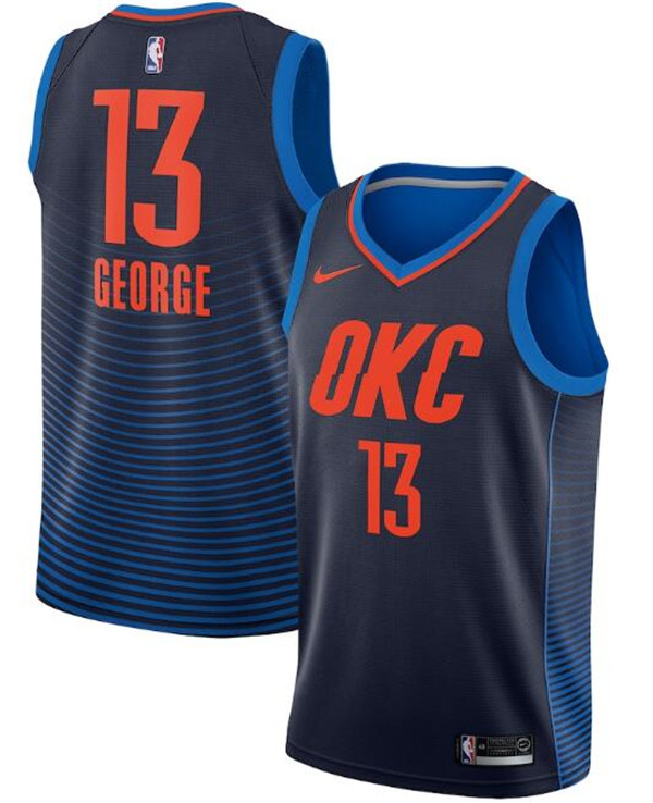 Men's Oklahoma City Thunder #13 Paul George Navy NBA Statement Edition Stitched  Jersey