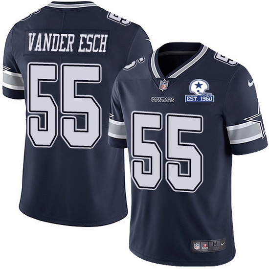 Men's Dallas Cowboys #55 Leighton Vander Esch Navy With Est 1960 Patch Limited Stitched NFL Jersey Men's Dallas Cowboys #55 Leighton Vander Esch Navy With Est 1960 Patch Limited Stitched NFL Jersey