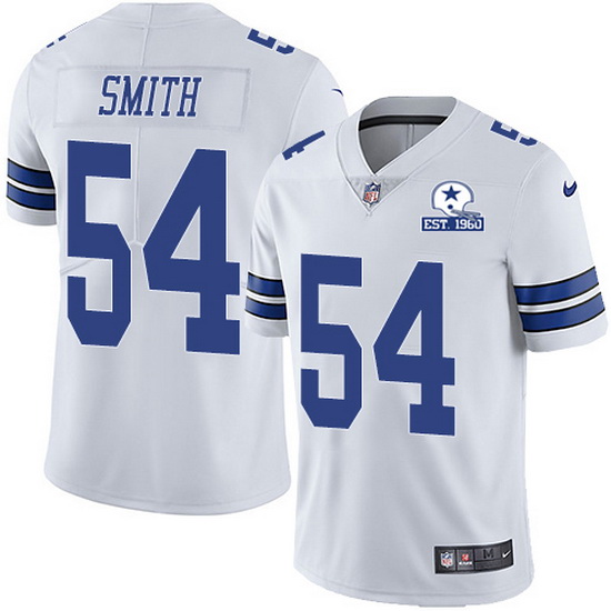 Men's Dallas Cowboys #54 Jaylon Smith White With Est 1960 Patch Limited Stitched NFL Jersey Men's Dallas Cowboys #54 Jaylon Smith White With Est 1960 Patch Limited Stitched NFL Jersey
