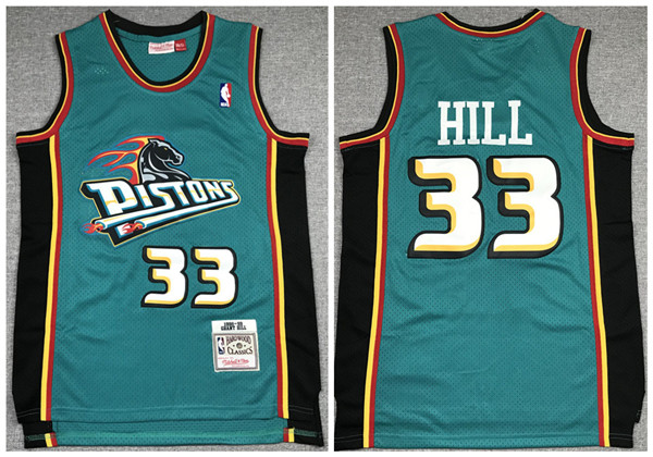 Men's Detroit Pistons #33 Grant Hill 1998-99 Green NBA Throwback Stitched Jersey Men's Detroit Pistons #33 Grant Hill 1998-99 Green NBA Throwback Stitched Jersey
