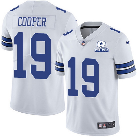 Men's Dallas Cowboys #19 Amari Cooper White With Est 1960 Patch Limited Stitched NFL Jersey Men's Dallas Cowboys #19 Amari Cooper White With Est 1960 Patch Limited Stitched NFL Jersey