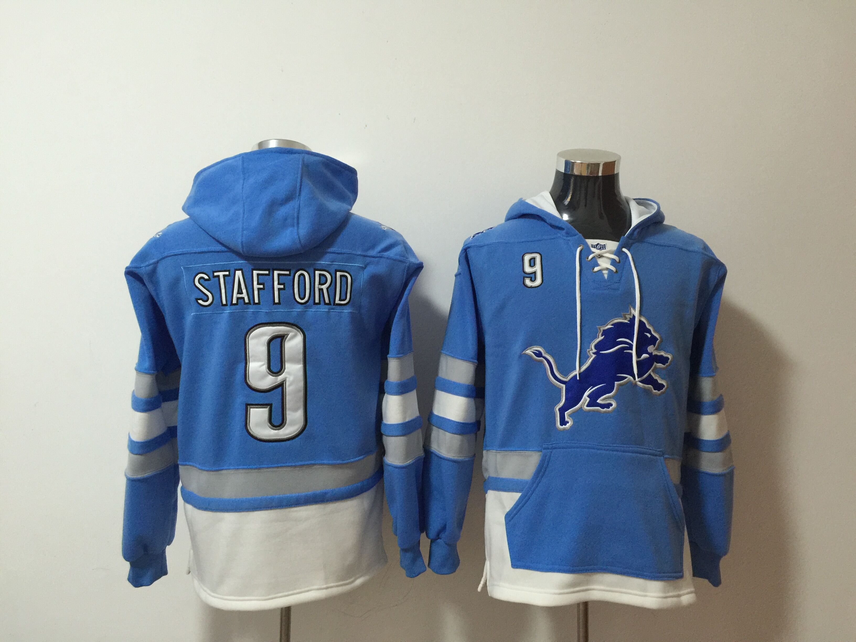 Men's Detroit Lions #9 Matthew Stafford Blue NFL Hooded Sweatshirt Men's Detroit Lions #9 Matthew Stafford Blue NFL Hooded Sweatshirt