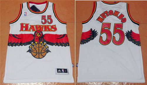 Hawks White #55 Dikembe Mutombo Throwback Stitched NBA Jersey Hawks White #55 Dikembe Mutombo Throwback Stitched NBA Jersey