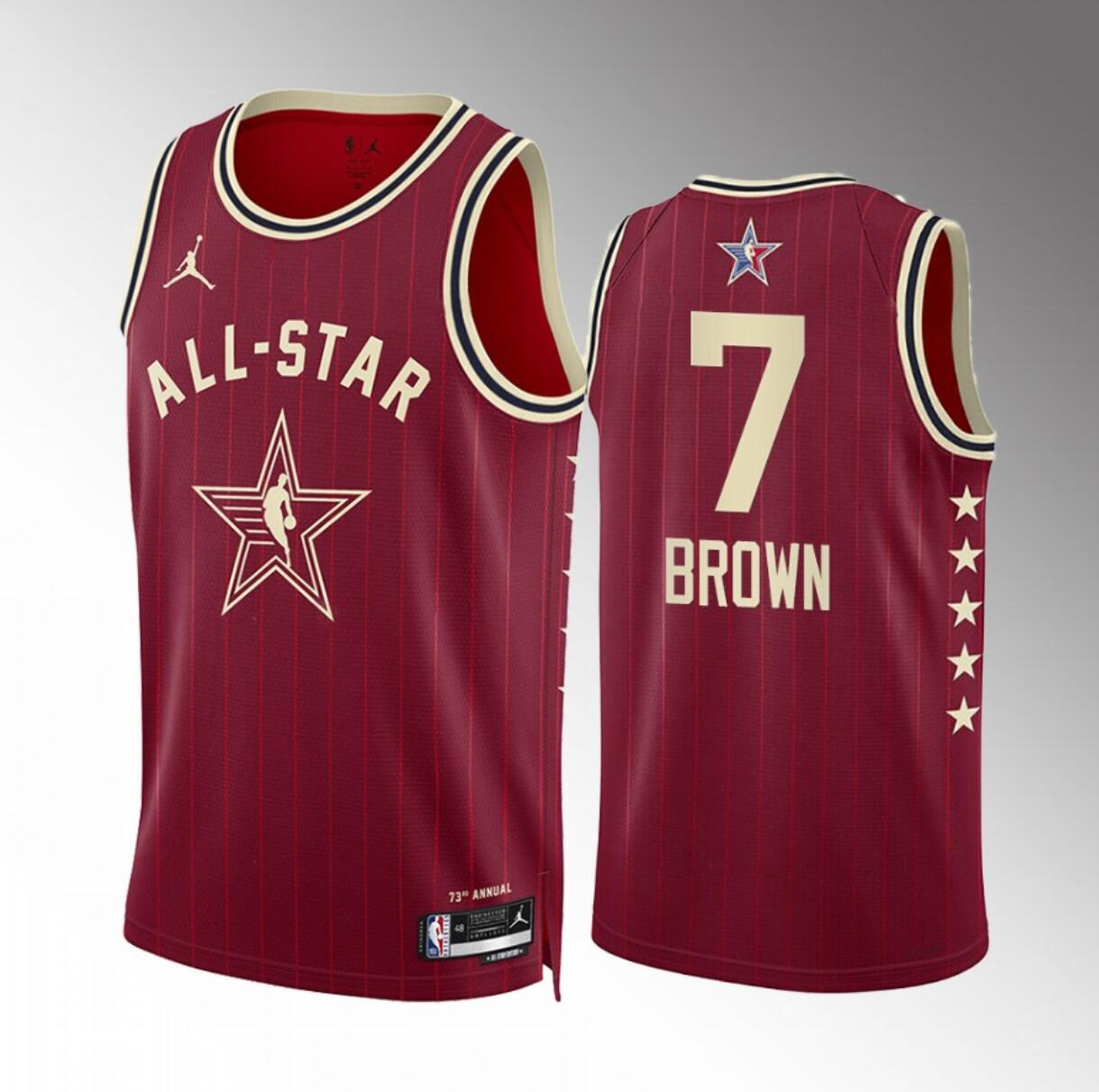 Men's 2024 All-Star #7 Jaylen Brown Crimson Stitched Basketball Jersey Men's 2024 All-Star #7 Jaylen Brown Crimson Stitched Basketball Jersey