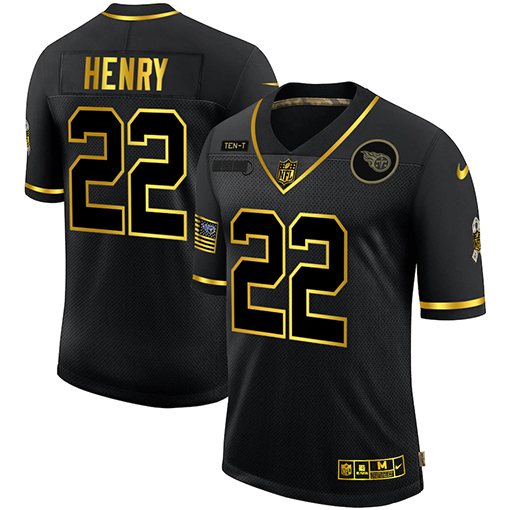 Men's Black/Gold Tennessee Titans #22 Derrick Henry Salute To Service Limited Stitched Jersey Men's Black/Gold Tennessee Titans #22 Derrick Henry Salute To Service Limited Stitched Jersey