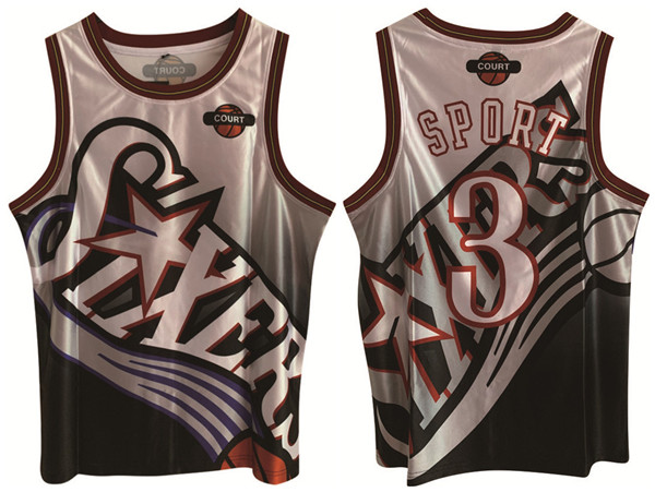 Men's Philadelphia 76ers #3 Allen Iverson White/Black Print Basketball Jersey Men's Philadelphia 76ers #3 Allen Iverson White/Black Print Basketball Jersey