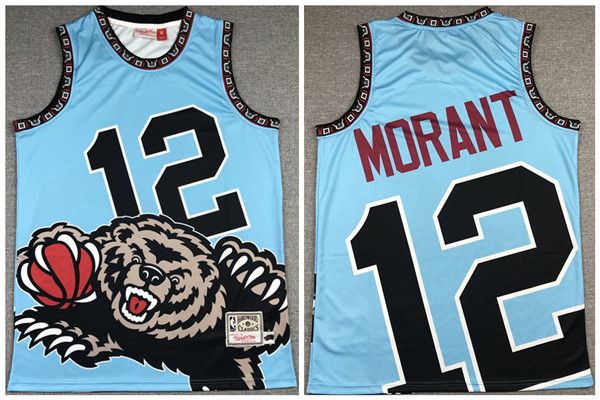 Men's Memphis Grizzlies #12 Ja Morant Light Blue Big Face Stitched Jersey Men's Memphis Grizzlies #12 Ja Morant Light Blue Big Face Stitched Jersey