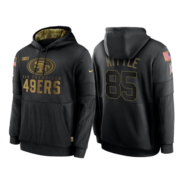 Men's San Francisco 49ers #85 George Kittle Black NFL 2020 Salute To Service Sideline Performance Pullover Hoodie