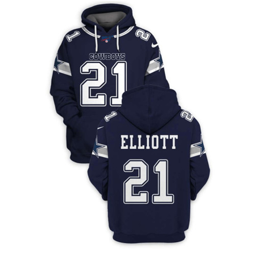 Men's Dallas Cowboys #21 Ezekiel Elliott Blue 2021 Pullover Hoodie Men's Dallas Cowboys #21 Ezekiel Elliott Blue 2021 Pullover Hoodie