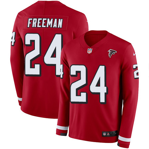 Nike Falcons #24 Devonta Freeman Red Team Color Men's Stitched NFL Limited Therma Long Sleeve Jersey Nike Falcons #24 Devonta Freeman Red Team Color Men's Stitched NFL Limited Therma Long Sleeve Jersey