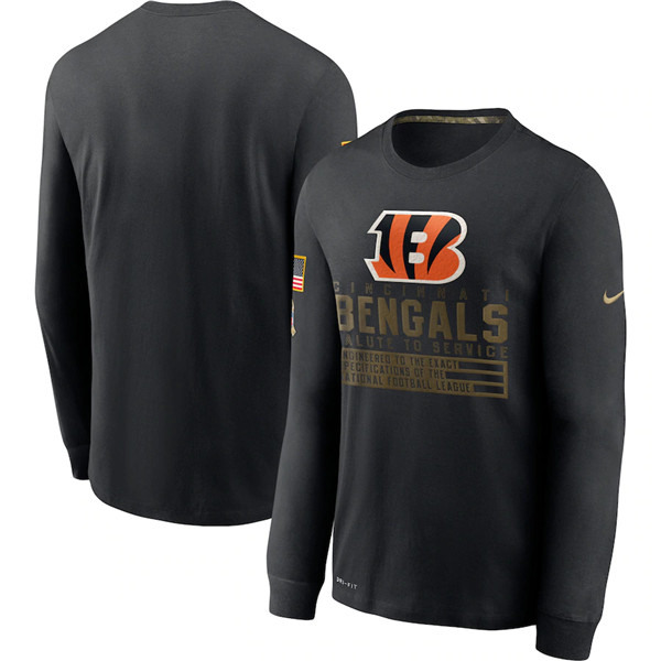 Men's Cincinnati Bengals Black NFL 2020 Salute To Service Sideline Performance Long Sleeve T-Shirt Men's Cincinnati Bengals Black NFL 2020 Salute To Service Sideline Performance Long Sleeve T-Shirt
