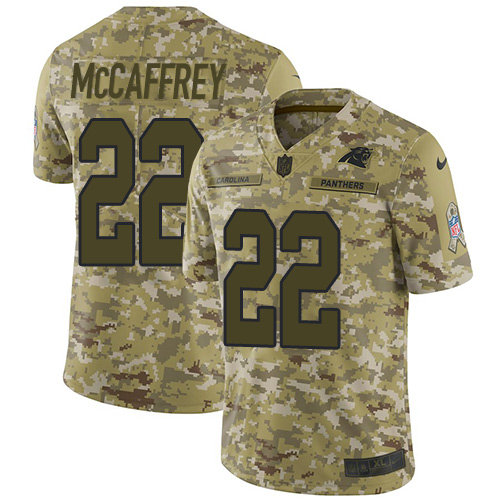 Nike Panthers #22 Christian McCaffrey Camo Men's Stitched NFL Limited 2018 Salute To Service Jersey Nike Panthers #22 Christian McCaffrey Camo Men's Stitched NFL Limited 2018 Salute To Service Jersey